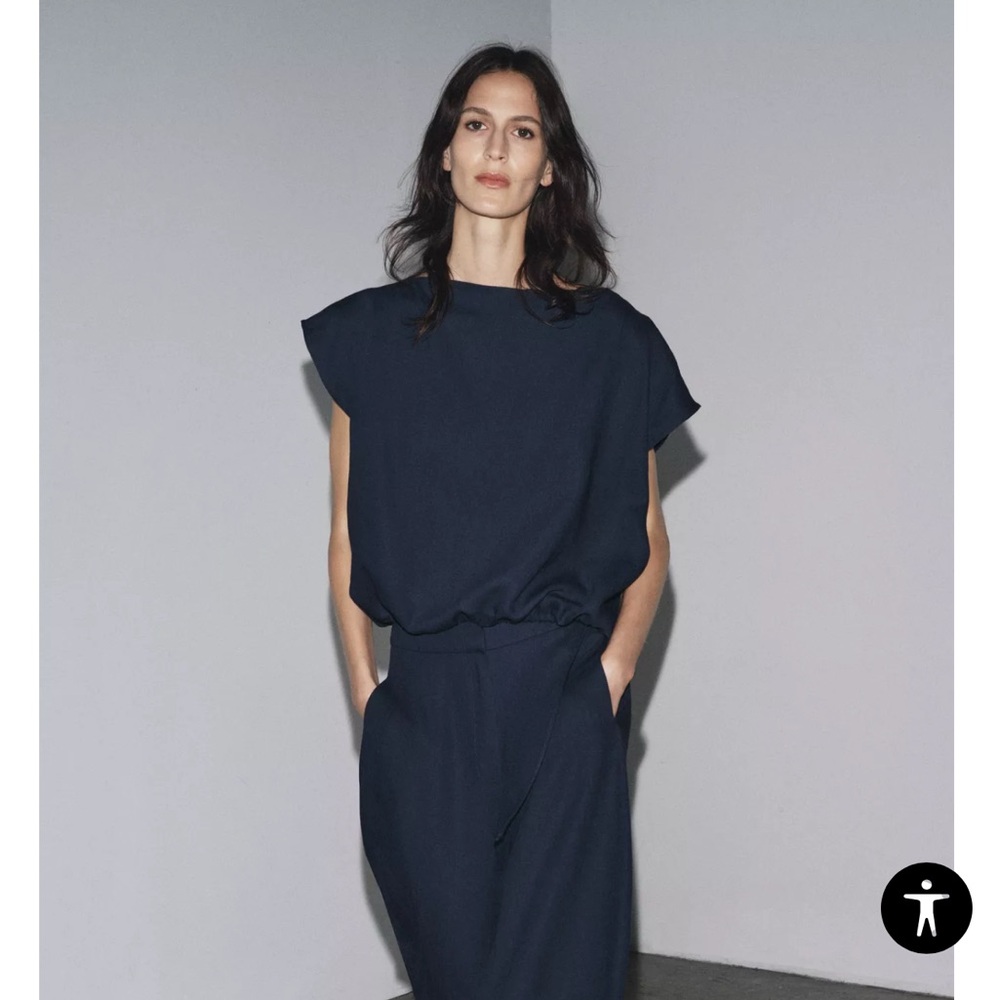 Elegant Navy Blue Linen Top